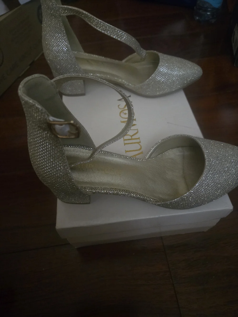Laurmosa Used Girl's Sparkle Pointed Toe Ankle Strap Flats - Gold